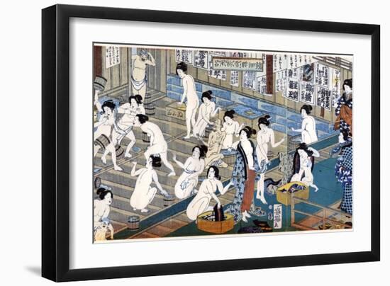 Quarreling and Scuffling in a Women's Bathhouse, Japan-Yoshiiku-Framed Giclee Print