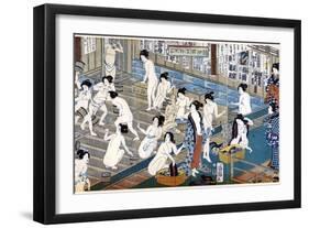 Quarreling and Scuffling in a Women's Bathhouse, Japan-Yoshiiku-Framed Giclee Print