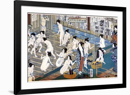 Quarreling and Scuffling in a Women's Bathhouse, Japan-Yoshiiku-Framed Giclee Print