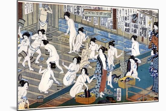 Quarreling and Scuffling in a Women's Bathhouse, Japan-Yoshiiku-Mounted Giclee Print