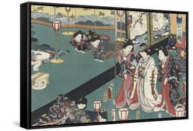 Quartier des maisons de plaisir à l'aube-Utagawa Kunisada-Framed Stretched Canvas