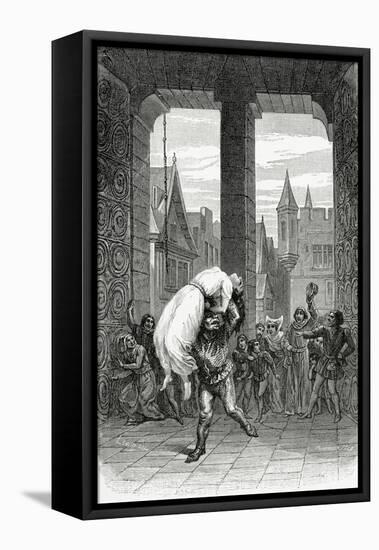 Quasimodo Saves Esmeralda from Execution - Illustration from Notre Dame De Paris, 19th Century-Charles Alexandre Lesueur-Framed Stretched Canvas