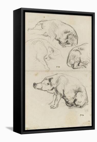 Quatre ?des de cochons-Jean-François Millet-Framed Stretched Canvas