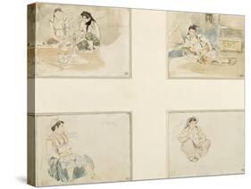 Quatre dessins; études pour "Les Femmes d'Alger" ; deux femmes arabes assises;femme arabe assise-Eugene Delacroix-Stretched Canvas