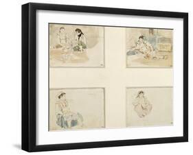 Quatre dessins; études pour "Les Femmes d'Alger" ; deux femmes arabes assises;femme arabe assise-Eugene Delacroix-Framed Giclee Print