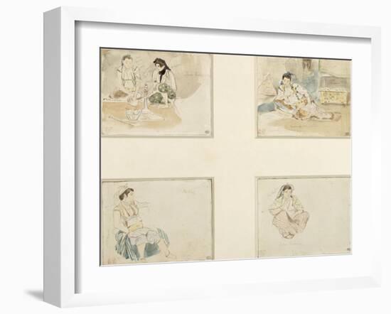 Quatre dessins; études pour "Les Femmes d'Alger" ; deux femmes arabes assises;femme arabe assise-Eugene Delacroix-Framed Giclee Print