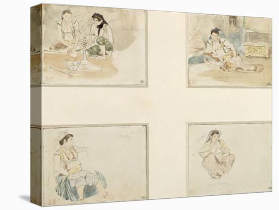 Quatre dessins; études pour "Les Femmes d'Alger" ; deux femmes arabes assises;femme arabe assise-Eugene Delacroix-Stretched Canvas