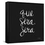 Que Sera Sera White on Black-Cat Coquillette-Framed Stretched Canvas