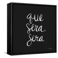 Que Sera Sera White on Black-Cat Coquillette-Framed Stretched Canvas