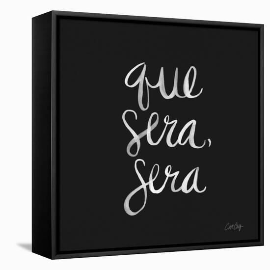 Que Sera Sera White on Black-Cat Coquillette-Framed Stretched Canvas