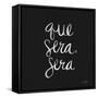 Que Sera Sera White on Black-Cat Coquillette-Framed Stretched Canvas