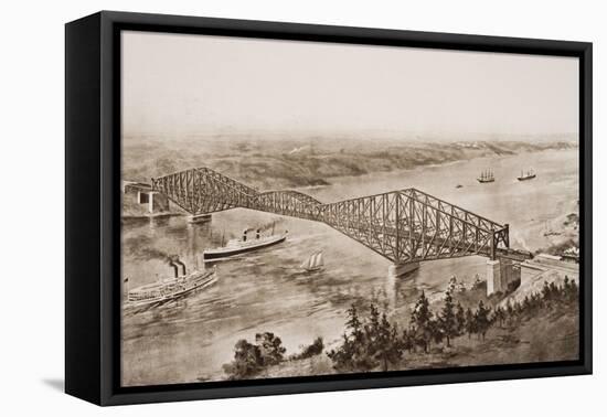 Quebec Bridge over the St. Lawrence River, Canada, Illustration from 'The Outline of History' by…-English School-Framed Stretched Canvas