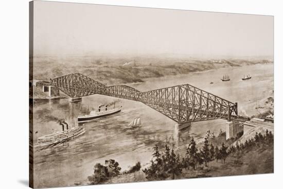 Quebec Bridge over the St. Lawrence River, Canada, Illustration from 'The Outline of History' by…-English School-Stretched Canvas