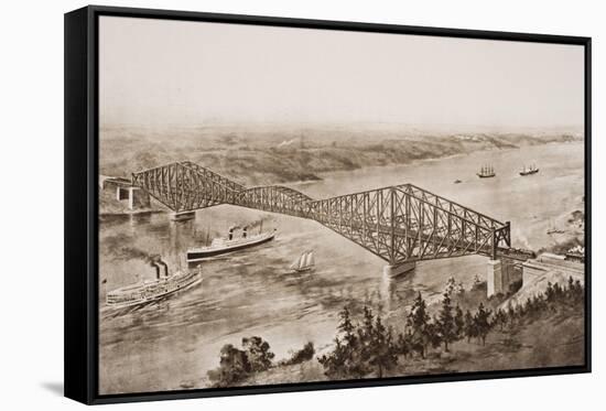 Quebec Bridge over the St. Lawrence River, Canada, Illustration from 'The Outline of History' by…-English School-Framed Stretched Canvas