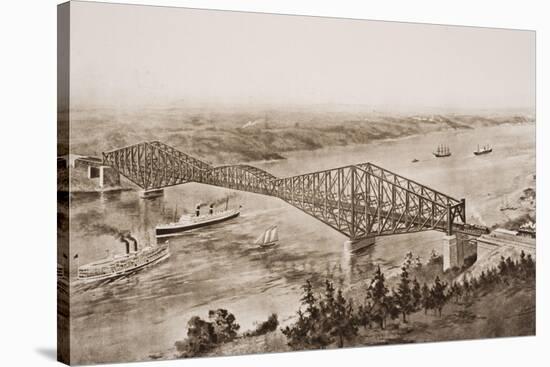 Quebec Bridge over the St. Lawrence River, Canada, Illustration from 'The Outline of History' by…-English School-Stretched Canvas