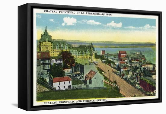 Quebec, Canada - Chateau Frontenac and Terrace Scene-Lantern Press-Framed Stretched Canvas