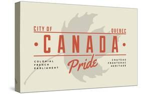Quebec, Canada Pride - Gray Maple Leaf Typography-Lantern Press-Stretched Canvas