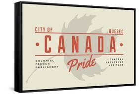 Quebec, Canada Pride - Gray Maple Leaf Typography-Lantern Press-Framed Stretched Canvas