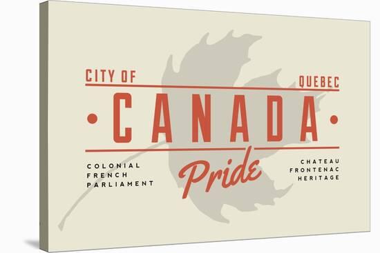 Quebec, Canada Pride - Gray Maple Leaf Typography-Lantern Press-Stretched Canvas