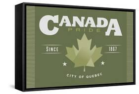 Quebec, Canada Pride - Green Maple Leaf Typography-Lantern Press-Framed Stretched Canvas