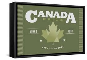 Quebec, Canada Pride - Green Maple Leaf Typography-Lantern Press-Framed Stretched Canvas