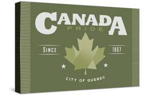 Quebec, Canada Pride - Green Maple Leaf Typography-Lantern Press-Stretched Canvas