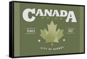 Quebec, Canada Pride - Green Maple Leaf Typography-Lantern Press-Framed Stretched Canvas