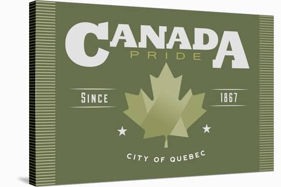 Quebec, Canada Pride - Green Maple Leaf Typography-Lantern Press-Stretched Canvas