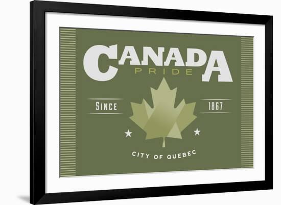 Quebec, Canada Pride - Green Maple Leaf Typography-Lantern Press-Framed Art Print