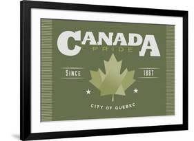 Quebec, Canada Pride - Green Maple Leaf Typography-Lantern Press-Framed Art Print