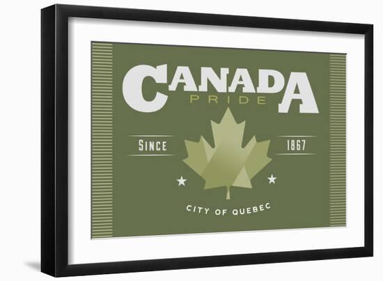 Quebec, Canada Pride - Green Maple Leaf Typography-Lantern Press-Framed Art Print