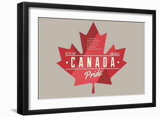 Quebec, Canada Pride - Red Maple Leaf Typography-Lantern Press-Framed Art Print