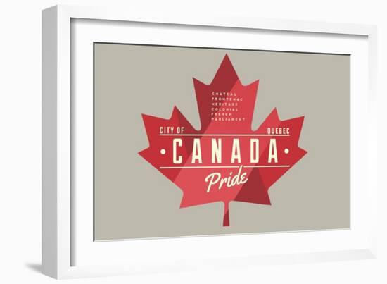 Quebec, Canada Pride - Red Maple Leaf Typography-Lantern Press-Framed Art Print