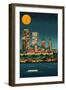 Quebec, Canada - Retro Skyline (no text)-Lantern Press-Framed Art Print