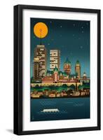 Quebec, Canada - Retro Skyline (no text)-Lantern Press-Framed Art Print