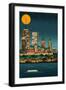 Quebec, Canada - Retro Skyline (no text)-Lantern Press-Framed Art Print