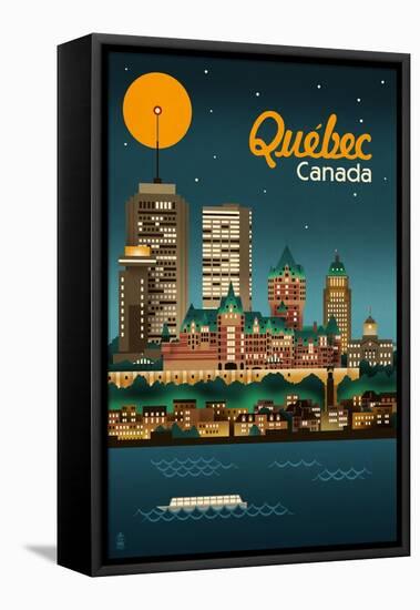 Quebec, Canada - Retro Skyline-Lantern Press-Framed Stretched Canvas