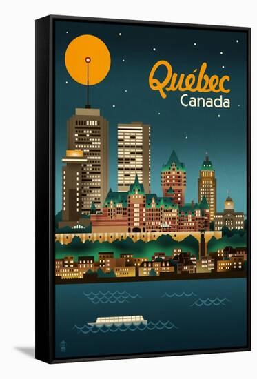 Quebec, Canada - Retro Skyline-Lantern Press-Framed Stretched Canvas