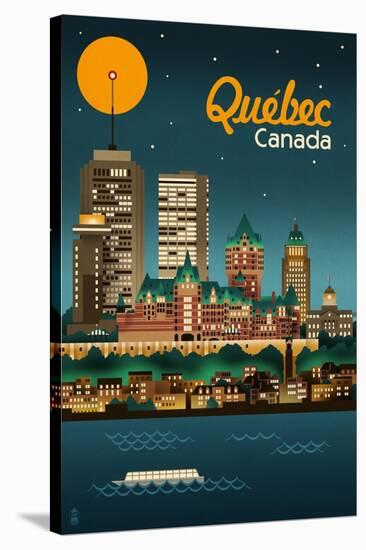 Quebec, Canada - Retro Skyline-Lantern Press-Stretched Canvas