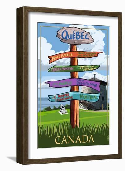 Quebec, Canada - Signpost Destinations-Lantern Press-Framed Art Print