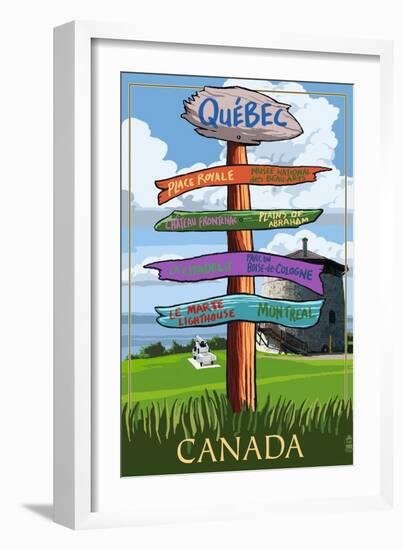 Quebec, Canada - Signpost Destinations-Lantern Press-Framed Art Print