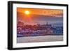 Quebec, Canada - Sunset over City-Lantern Press-Framed Art Print