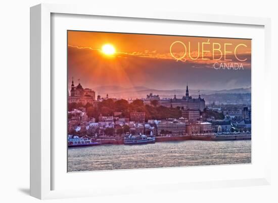 Quebec, Canada - Sunset over City-Lantern Press-Framed Art Print