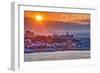 Quebec, Canada - Sunset over City-Lantern Press-Framed Art Print