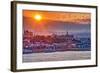 Quebec, Canada - Sunset over City-Lantern Press-Framed Art Print