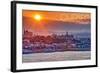 Quebec, Canada - Sunset over City-Lantern Press-Framed Art Print