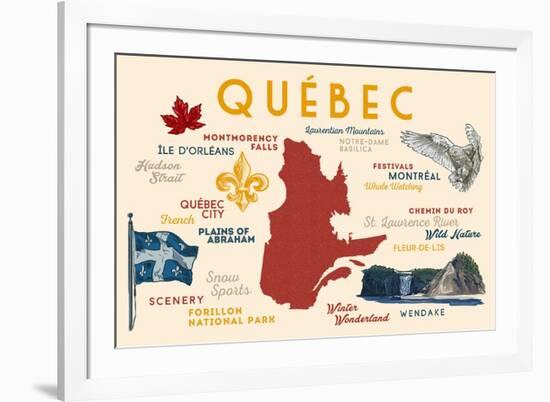 Quebec, Canada - Typography and Icons-Lantern Press-Framed Premium Giclee Print