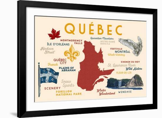Quebec, Canada - Typography and Icons-Lantern Press-Framed Premium Giclee Print