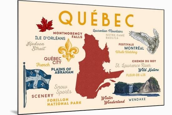 Quebec, Canada - Typography and Icons-Lantern Press-Mounted Premium Giclee Print