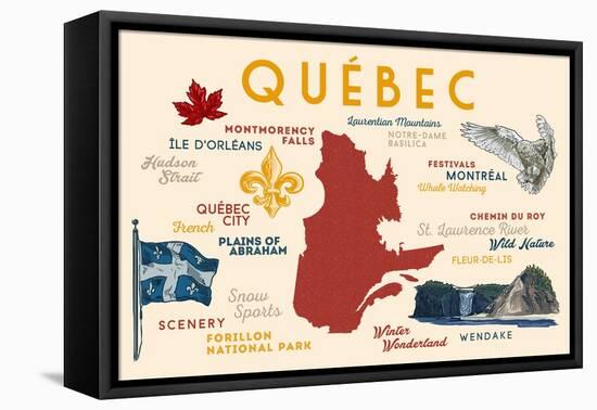 Quebec, Canada - Typography and Icons-Lantern Press-Framed Stretched Canvas